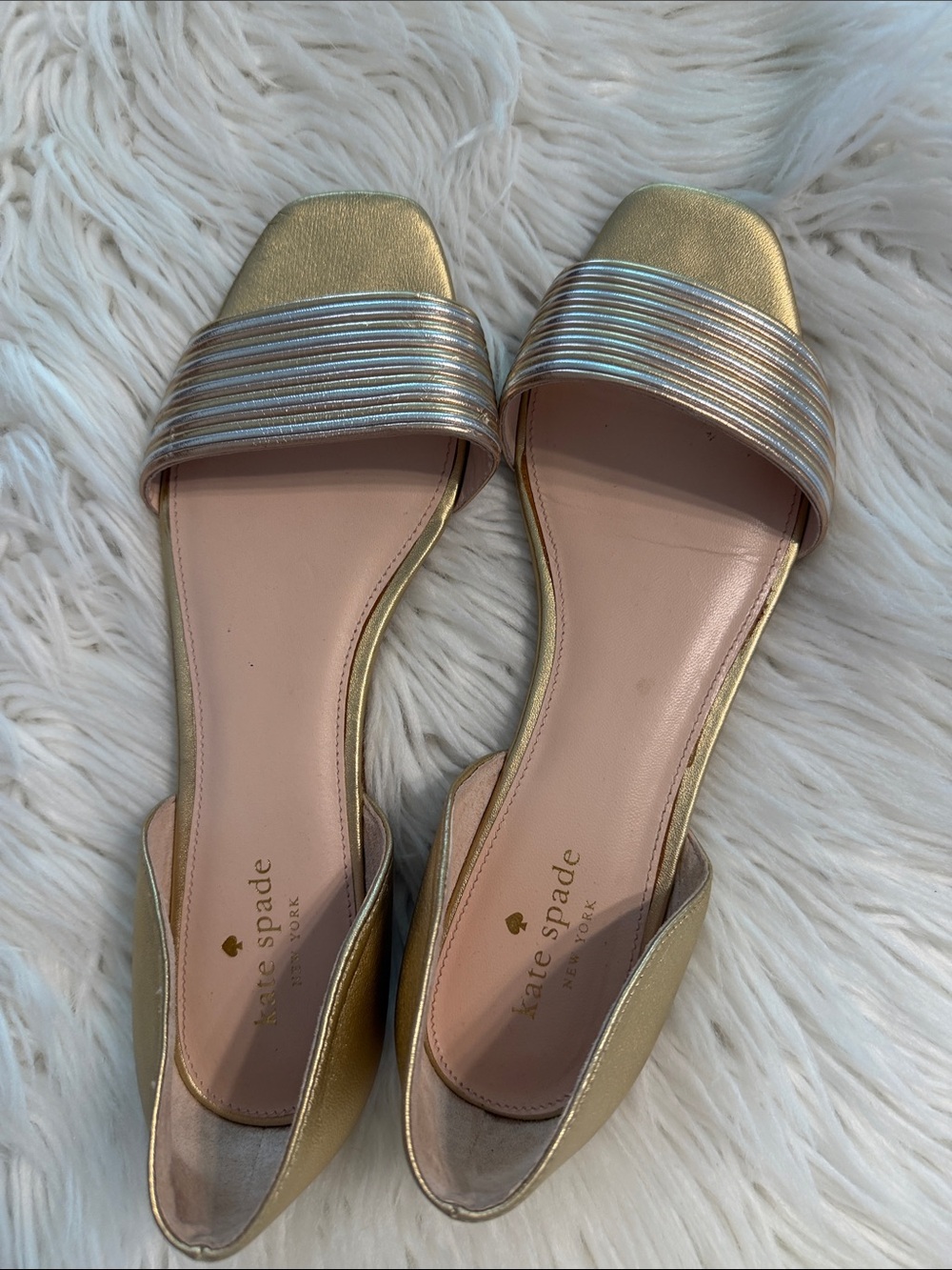 kate spade Gold Metallic D'Orsay Flats with Multicolor Striped Toe size 9M - Picture 7 of 8